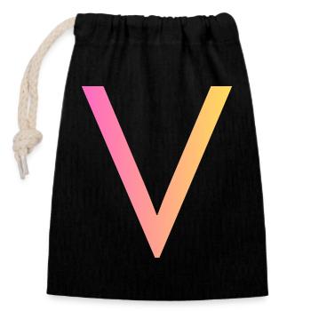 V - Sac cadeau en coton avec cordon (14 x 20 cm) - noir - Devant