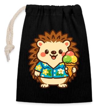 Igel mit Eis im Hawaii-Stil - Closable cotton gift bag (14x20cm) - black - Front