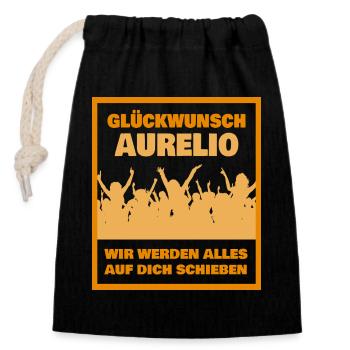 Glückwunsch Aurelio JubelCrowd - Verschließbarer Geschenkbeutel aus Baumwolle (14x20cm) - Schwarz - Vorne