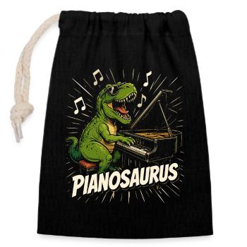 Spaßiger Pianist-Dinosaurier - Verschließbarer Geschenkbeutel aus Baumwolle (14x20cm) - Schwarz - Vorne