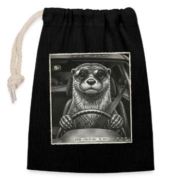 Otter Flashed - Closable cotton gift bag (14x20cm) - black - Front