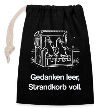 Gedanken leer Strandkorb voll witziges Möwen Meme - Verschließbarer Geschenkbeutel aus Baumwolle (14x20cm) - Schwarz - Vorne