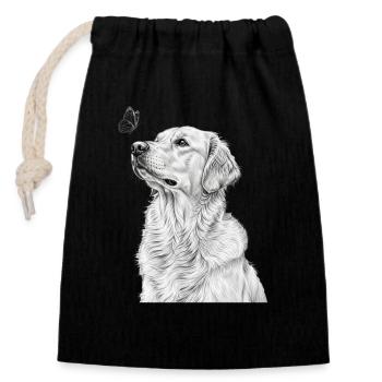 Golden Retriever Illustration mit Schmetterling - Verschließbarer Geschenkbeutel aus Baumwolle (14x20cm) - Schwarz - Vorne