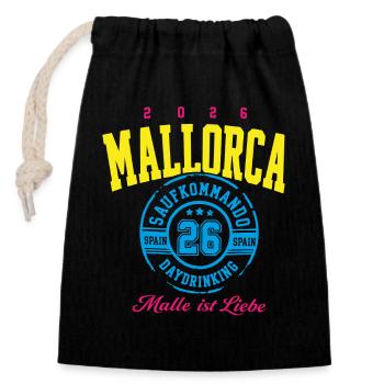 Malle 2026 Mallorca Saufkommando Daydrinking - Verschließbarer Geschenkbeutel aus Baumwolle (14x20cm) - Schwarz - Vorne