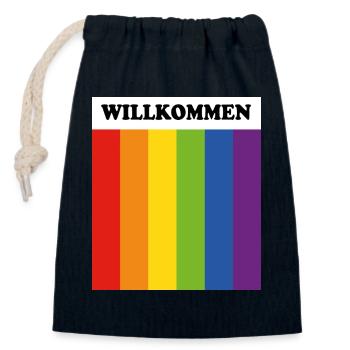 Willkommen Rainbow Flag - LGBT Safe Space German - Closable cotton gift bag (14x20cm) - navy - Front