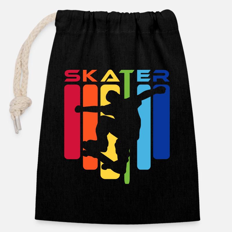 Skater Kids Rainbow Silhouette - Verschließbarer Geschenkbeutel aus Baumwolle (14x20cm) - Schwarz