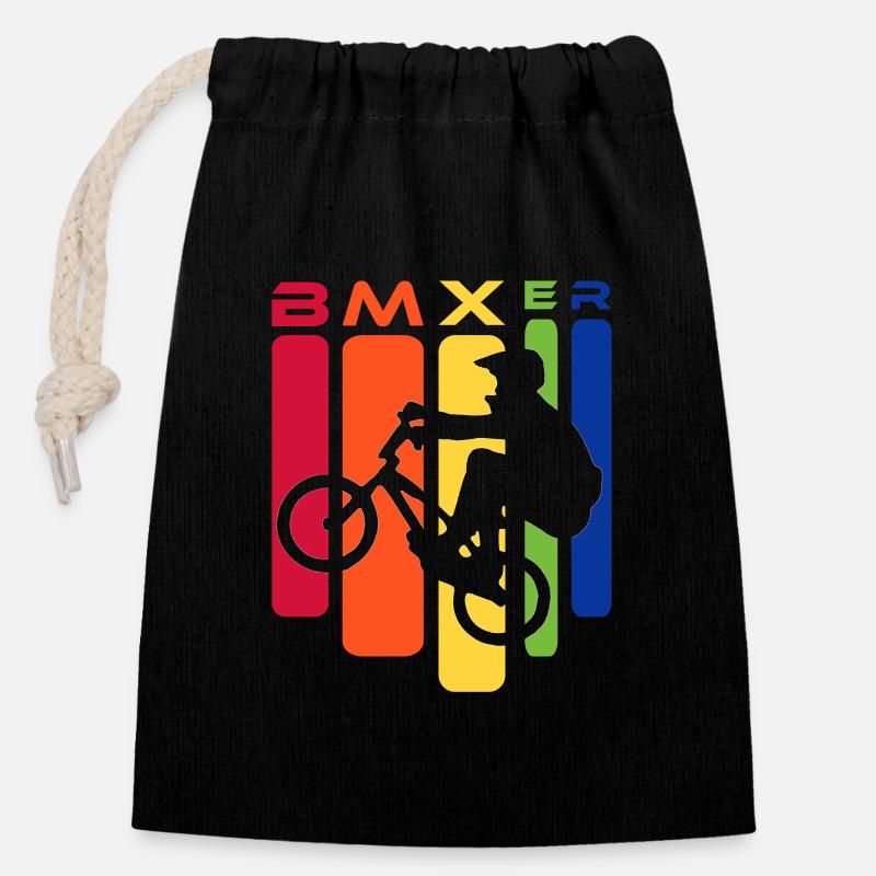 BMX Rainbow Stunt Silhouette - Verschließbarer Geschenkbeutel aus Baumwolle (14x20cm) - Schwarz