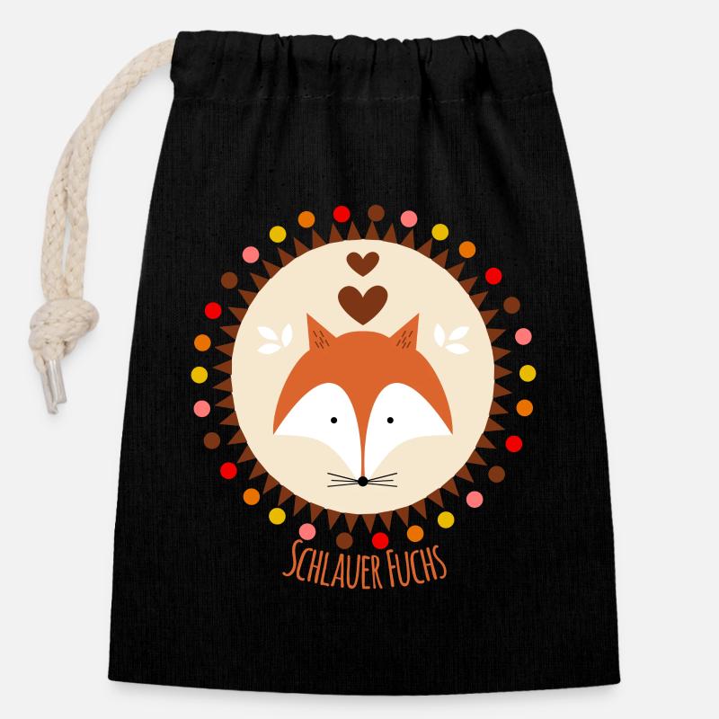 Schlauer Fuchs - Verschließbarer Geschenkbeutel aus Baumwolle (14x20cm) - Schwarz