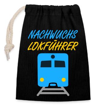 Offspring train driver baby kid gift - Closable cotton gift bag (14x20cm) - black - Front