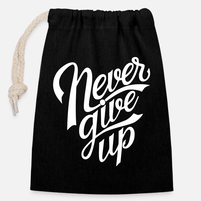 Never Give Up - Verschließbarer Geschenkbeutel aus Baumwolle (14x20cm) - Schwarz