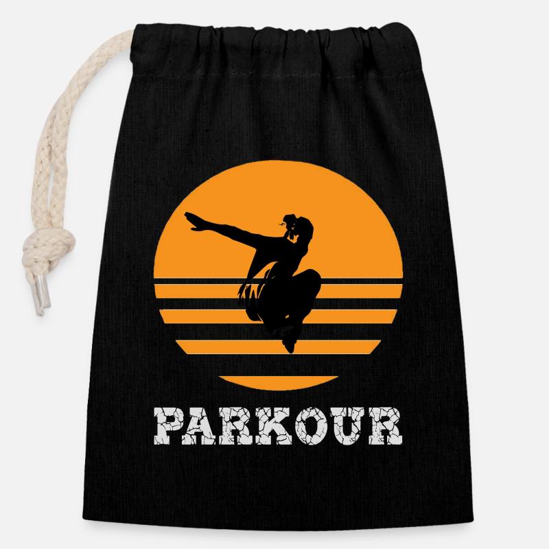 Parkour - Verschließbarer Geschenkbeutel aus Baumwolle (14x20cm) - Schwarz