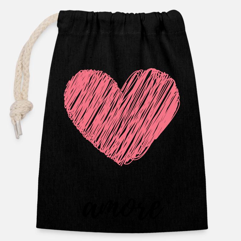 Amore - Closable cotton gift bag (14x20cm) - black
