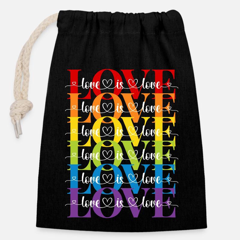 Love is Love - Verschließbarer Geschenkbeutel aus Baumwolle (14x20cm) - Schwarz