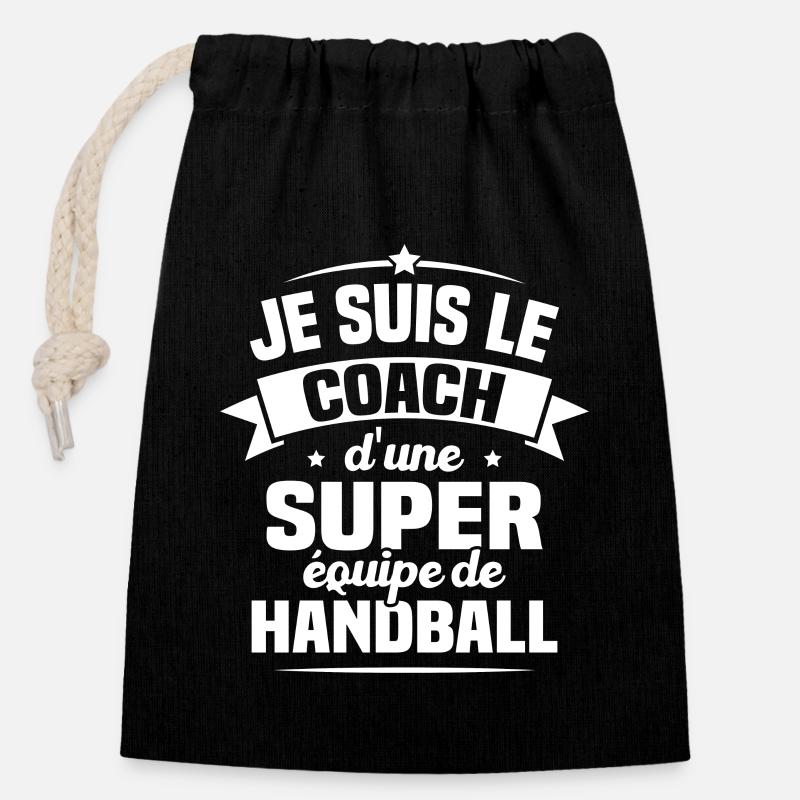 Je Suis Le Coach D'une Super Équipe De Handball - Sac cadeau en coton avec cordon (14 x 20 cm) - noir