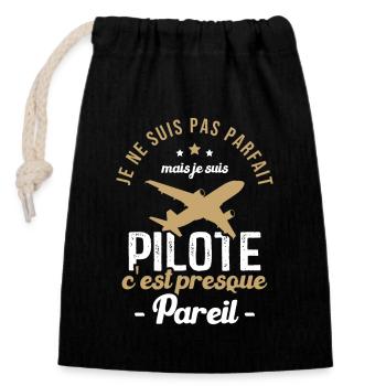 Je ne suis pas parfait mais je suis pilote - Sac cadeau en coton avec cordon (14 x 20 cm) - noir - Devant