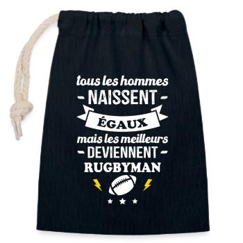 Les meilleurs hommes deviennent rugbymans - Sac cadeau en coton avec cordon (14 x 20 cm) - bleu marine - Devant