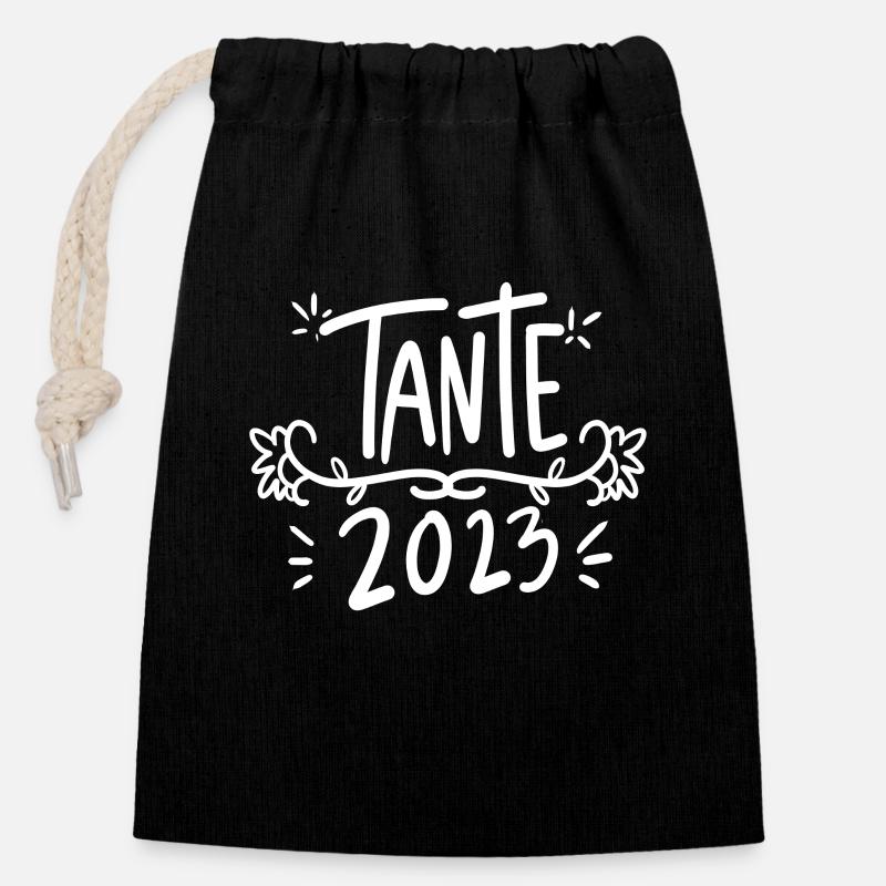 Tante 2023 - Werdende Tante - Tante werden - Verschließbarer Geschenkbeutel aus Baumwolle (14x20cm) - Schwarz