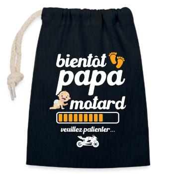 Bientôt papa motard - Sac cadeau en coton avec cordon (14 x 20 cm) - bleu marine - Devant