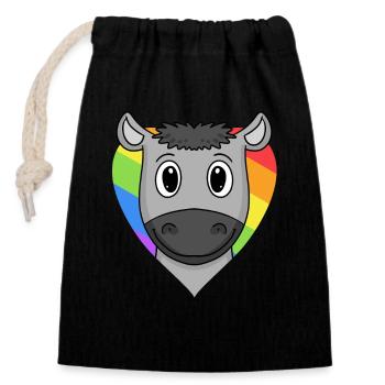 LGBT Animal Donkey Rainbow Heart - Closable cotton gift bag (14x20cm) - black - Front