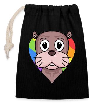 Seelöwe Lgbt Regenbogen Farben - Verschließbarer Geschenkbeutel aus Baumwolle (14x20cm) - Schwarz - Vorne