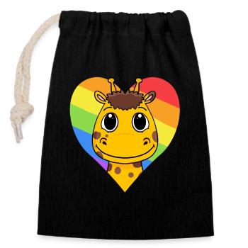 Giraffe LGBT Regenbogen Farben - Verschließbarer Geschenkbeutel aus Baumwolle (14x20cm) - Schwarz - Vorne