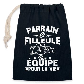 Parrain et Filleule une Équipe pour la Vie - Sac cadeau en coton avec cordon (14 x 20 cm) - bleu marine - Devant