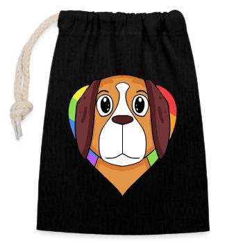 St. Bernard Dog Rainbow Heart - Closable cotton gift bag (14x20cm) - black - Front
