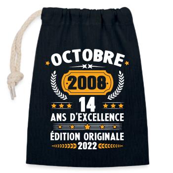Cadeau D'anniversaire Rétro 14 Ans Octobre 2008 - Sac cadeau en coton avec cordon (14 x 20 cm) - bleu marine - Devant