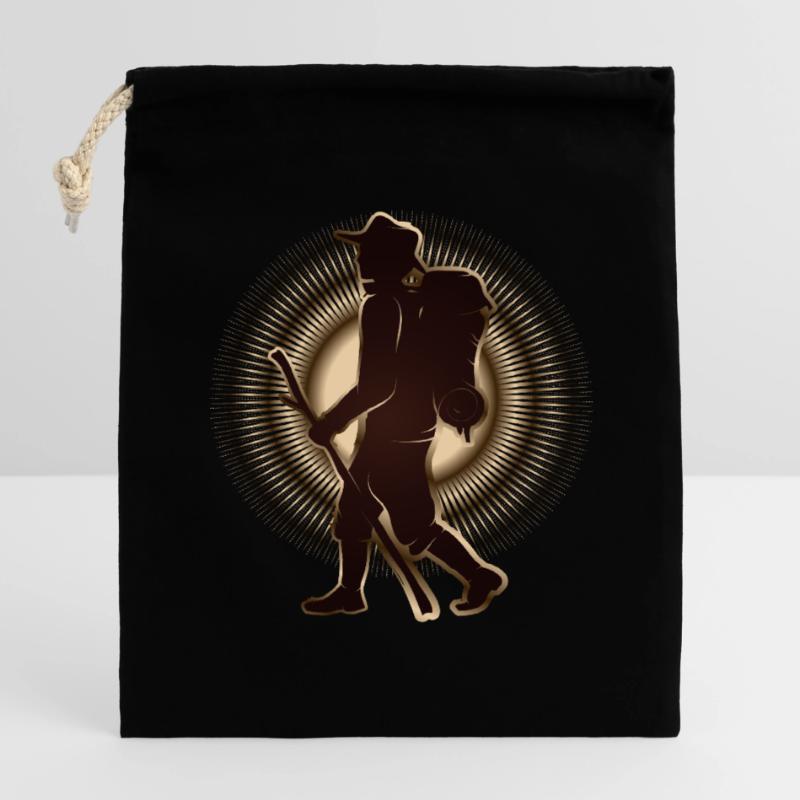 Pilger oder Wanderer mit Wanderstab & Rucksack Verschließbarer Geschenkbeutel aus Baumwolle (14x20cm)