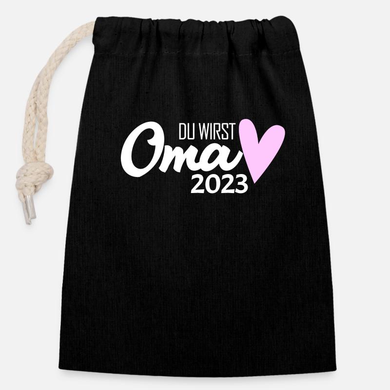 Oma 2023 - Werdende Oma 2023 - Verschließbarer Geschenkbeutel aus Baumwolle (14x20cm) - Schwarz