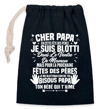 Cher papa, Je suis blotti dans le ventre de maman - Sac cadeau en coton avec cordon (14 x 20 cm) - bleu marine - Devant