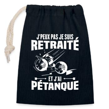 J'peux pas je suis retraité et j'ai pétanque - Sac cadeau en coton avec cordon (14 x 20 cm) - bleu marine - Devant