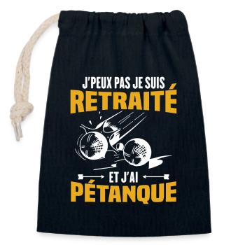 J'peux pas je suis retraité et j'ai pétanque - Sac cadeau en coton avec cordon (14 x 20 cm) - bleu marine - Devant