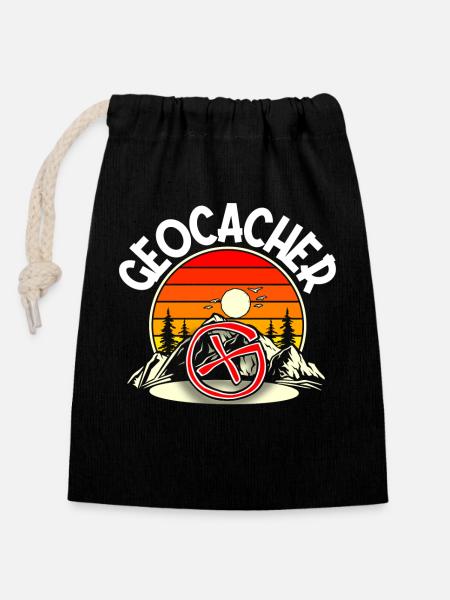 Geocacher Geocache Geocaching - Verschließbarer Geschenkbeutel aus Baumwolle (14x20cm) - Schwarz