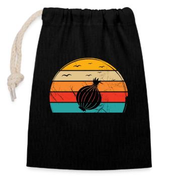 Onion Lover Retro Vegetables Vegan Gift idea - Verschließbarer Geschenkbeutel aus Baumwolle (14x20cm) - Schwarz - Vorne