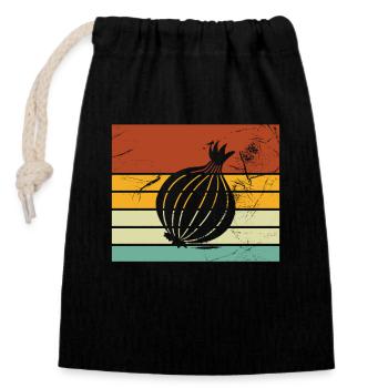 Onion Lover Retro Vegetables Vegan Gift idea - Verschließbarer Geschenkbeutel aus Baumwolle (14x20cm) - Schwarz - Vorne