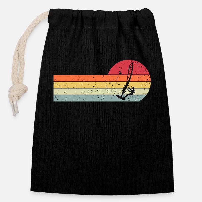 Planche à voile Windsurf Windsurf Vintage - Sac cadeau en coton avec cordon (14 x 20 cm) - noir