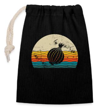 Onion Lover Retro Vegetables Vegan Gift idea - Verschließbarer Geschenkbeutel aus Baumwolle (14x20cm) - Schwarz - Vorne
