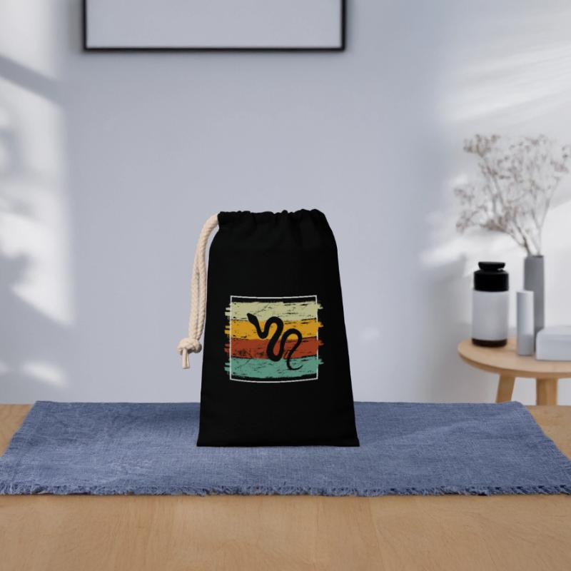 Snake Retro Reptile Python Idée cadeau Sac cadeau en coton avec cordon (14 x 20 cm)