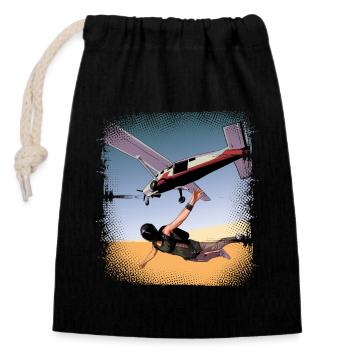 Skydiving Parachutists Parachute - Closable cotton gift bag (14x20cm) - black - Front