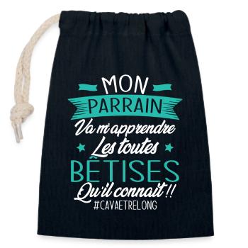 Parrain va m'apprendre les bêtises qu il connait - Sac cadeau en coton avec cordon (14 x 20 cm) - bleu marine - Devant