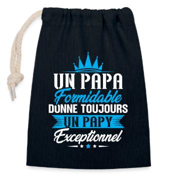 Papa formidable donne toujours papy exceptionnel - Sac cadeau en coton avec cordon (14 x 20 cm) - bleu marine - Devant