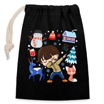 Jeune cerf des neiges tamponné Tempéré hivernal - Sac cadeau en coton avec cordon (14 x 20 cm) - noir - Devant