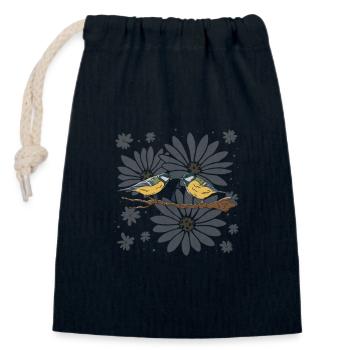 Meisen Vögel Gänseblümchen - Verschließbarer Geschenkbeutel aus Baumwolle (14x20cm) - Navy - Vorne