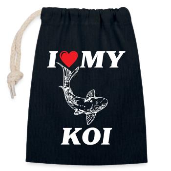 J’adore ma carpe Koi - Sac cadeau en coton avec cordon (14 x 20 cm) - bleu marine - Devant