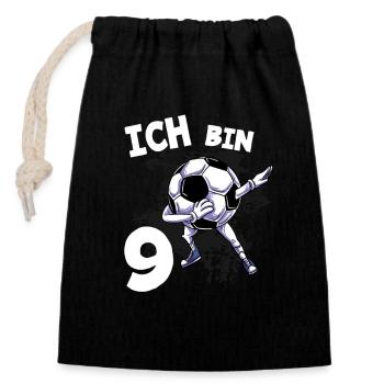 Ich bin 9 Jahre Fußball 9. Geburtstag - Verschließbarer Geschenkbeutel aus Baumwolle (14x20cm) - Schwarz - Vorne