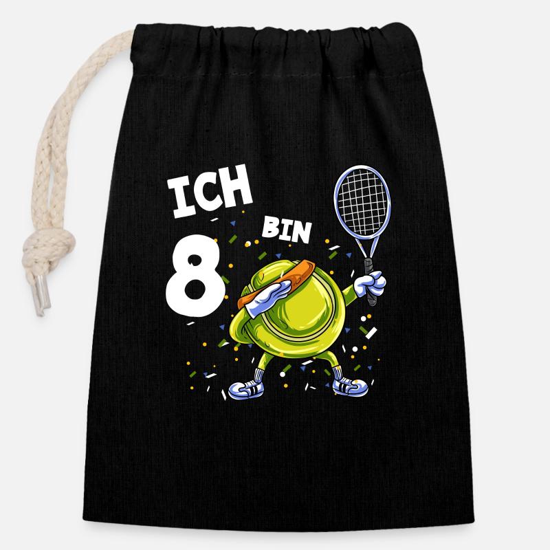 Ich bin 8 Jahre Tennis 8. Geburtstag - Verschließbarer Geschenkbeutel aus Baumwolle (14x20cm) - Schwarz
