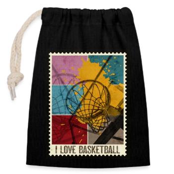 Basketball Basketball Player Basket Sport Stamp - Sac cadeau en coton avec cordon (14 x 20 cm) - noir - Devant
