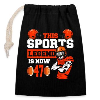 This sports legend is now 47, rugby game 47. - Closable cotton gift bag (14x20cm) - black - Front