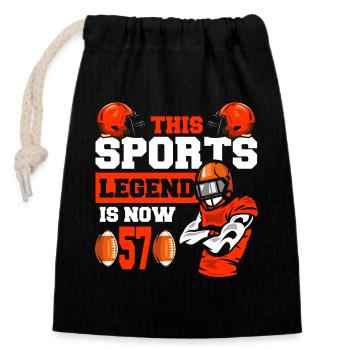 This sports legend is now 57, rugby game 57. - Closable cotton gift bag (14x20cm) - black - Front